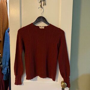Sezane Burgundy Cable Knit Sweater, Size Small